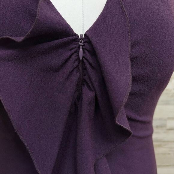 Elie Tahari Ruffle Wool Blend Sheath Dress Size 8 Purple Sleeveless Zip Front - Picture 4 of 14
